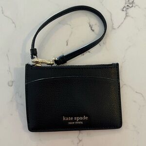 Kate Spade Black Pebbled Leather Card Case Wristlet